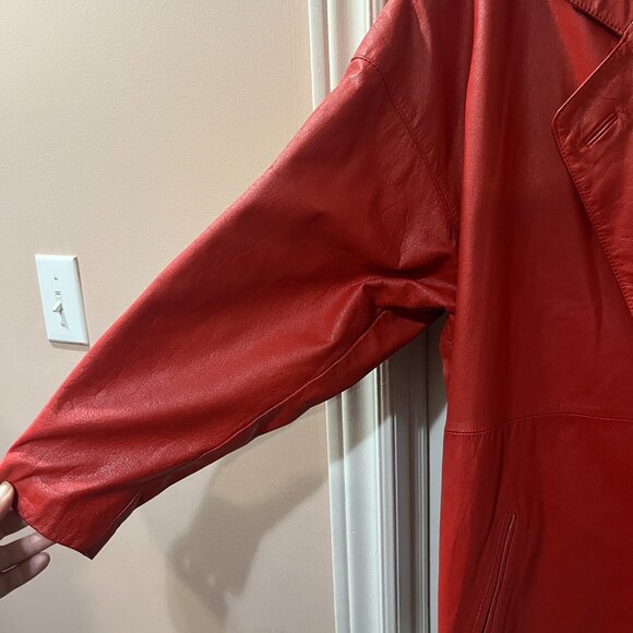 Toffs Vintage Red Genuine Leather Blazer Jacket Retro Holiday Women's Medium - Picture 4 of 9
